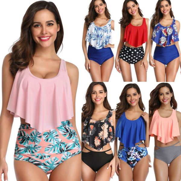 

2020 us women floral print dot style push up padded bra bikini set lady high waist swimsuit bathing suit swimwear s-2xl