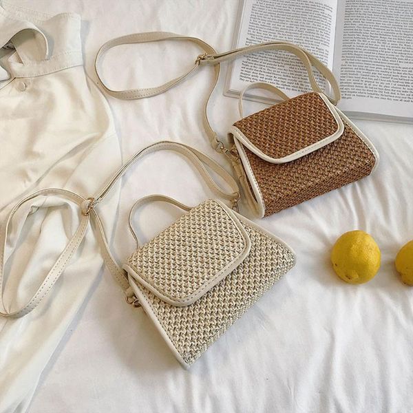 

лето новая соломенная сумка 2019 мода тканая сумка женщины пляж ротанг квадратный крест тела посланник bolso mujer#s10
