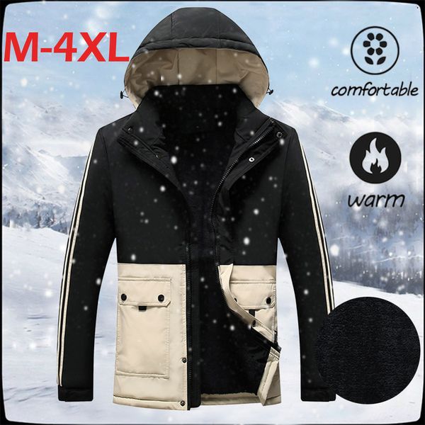 

m-4xlplus size men winter coats and jackets with hat casual black slim fit windproof parka men warm cotton padded coats clothes