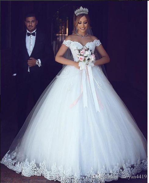 

off the shoulder wedding dresses lace appliqued corset bridal dresses gowns brides, White