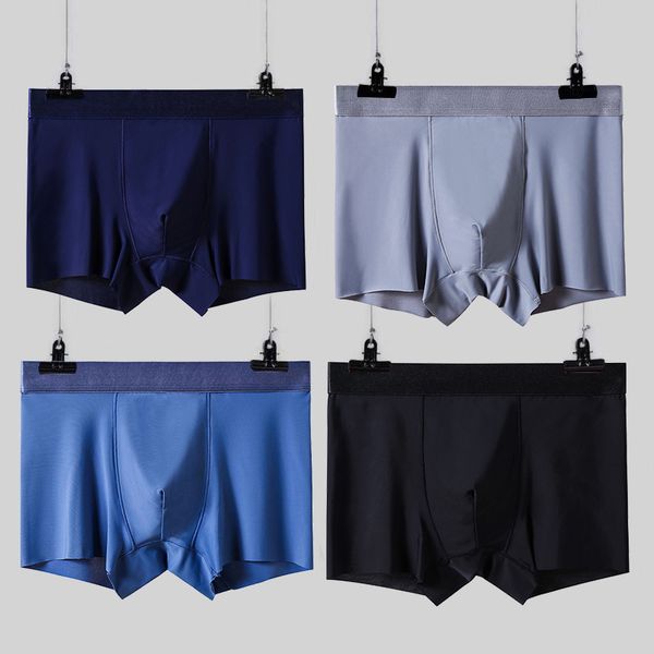 

men boxer underwear 4-pack nylon men boxers silk antibacterial boxers spandex 3d crotch boxer seamless male shorts, Black;white