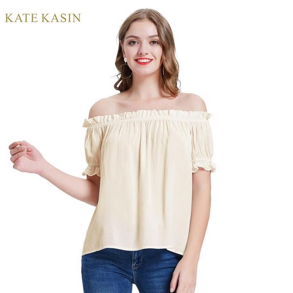 

kate kasin women's comfy rayon and blouses short sleeve off shoulder women renaissance pirate shirt peasant blouse, White