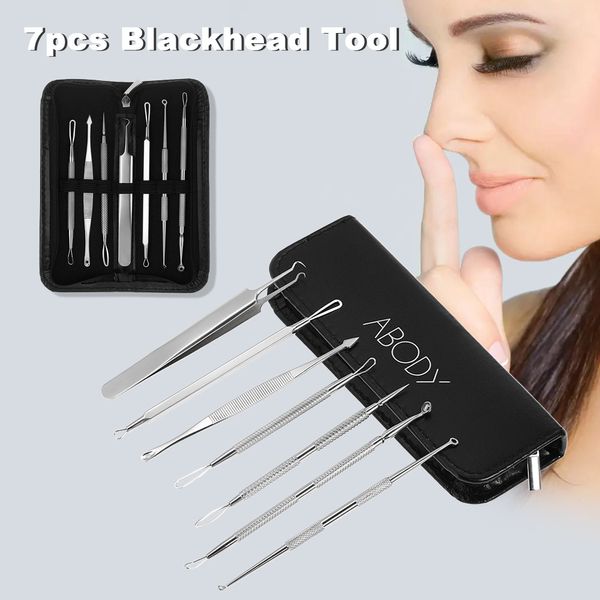 

abody 7pcs blackhead tool acne clip facial comedone needle set facial pimple tweezer stainless steel blemish extractor