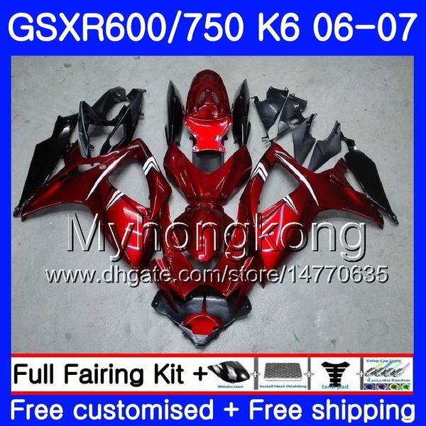 Corpo Fabbrica rosso vino Per SUZUKI GSXR 750 600 GSX R600 R750 GSXR750 06 07 296HM.21 GSX-R600 06 07 GSXR-750 K6 GSXR600 2006 2007 Kit carenature