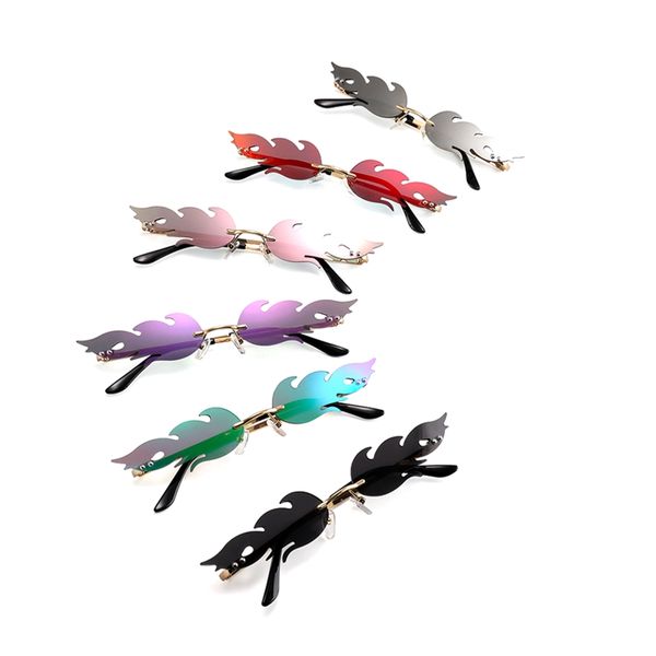 

new 2020 fashion fire flame sunglasses women men rimless wave sun glasses eyewear trending narrow sunglasses streetwear, White;black