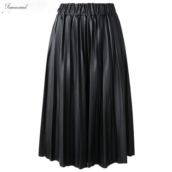 

юбки saia зима дамы черный pu кожезаменитель midi плиссированная высокая талия basic mid теленок женщина лонг 2019 s1927, Black