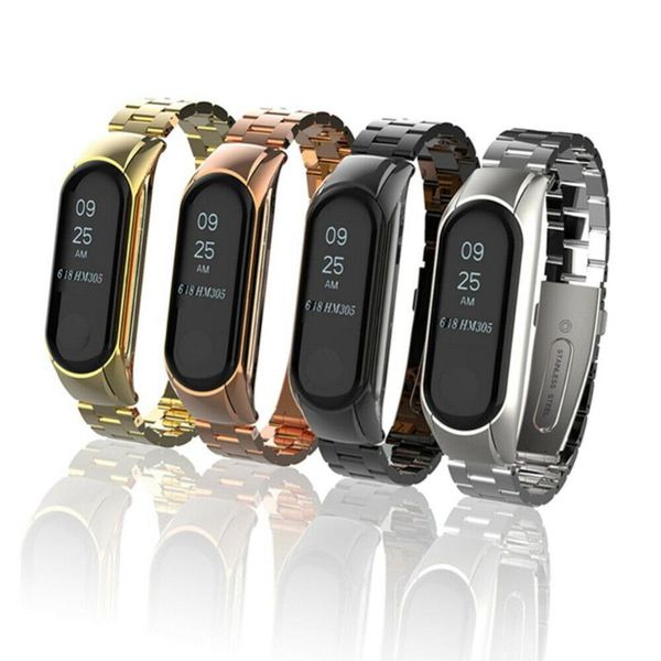 

for mi band 4 3 stainless steel metal wristband bracelet wrist strap band mi 4 3 strap, Black;brown