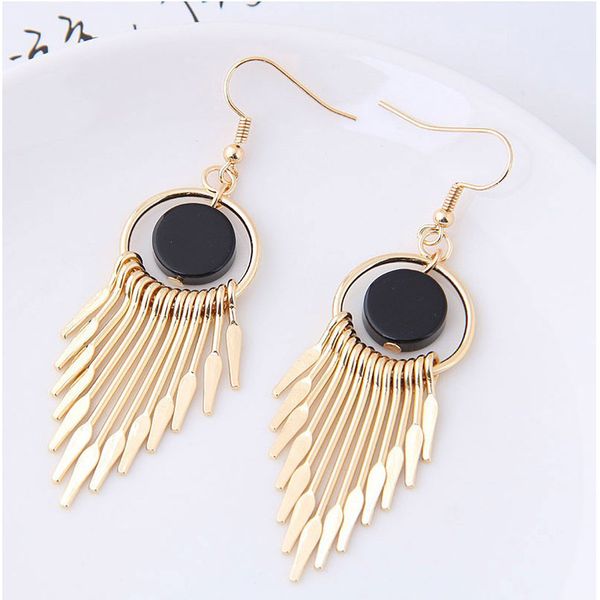 

new bohemian metal round hanging drop earrings vintage long swing bright tassel earrings for women, Silver