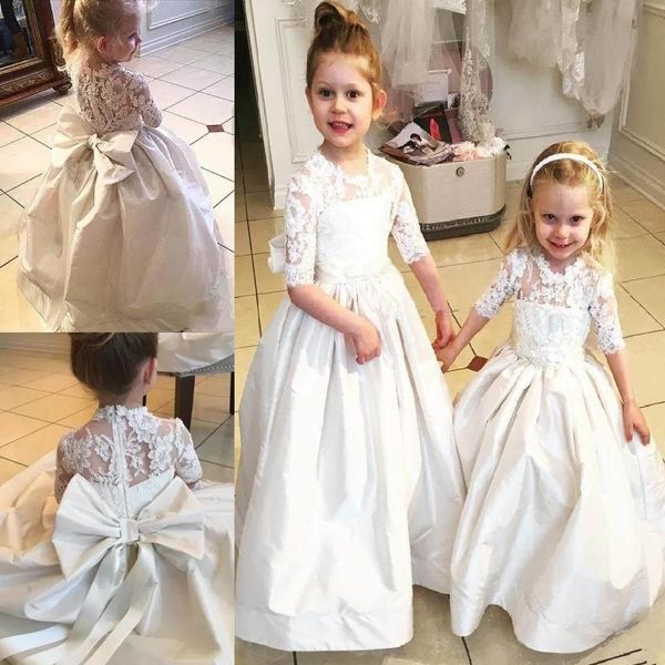 Vintage White merletto lungo del manicotto Abiti da sposa Vestidos de Navidad Para Niñas Ragazze di bellezza vestiti da spettacolo