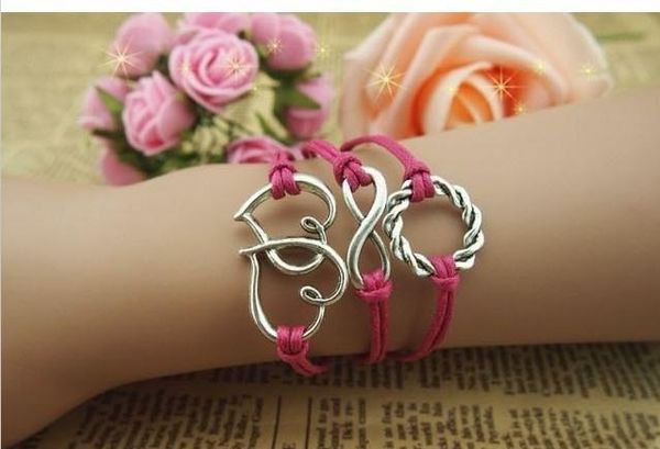 

heart infinity bracelets braided bracelets in sliver charm bracelets jewerly on direction e-packet and china post 20pcs lot, Golden;silver