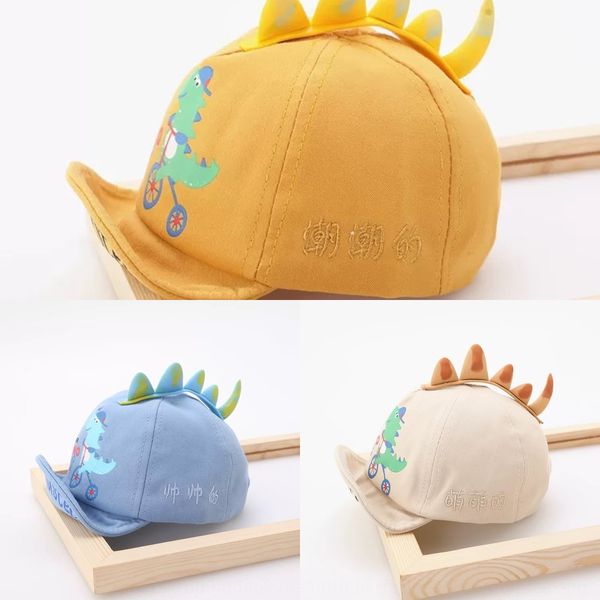 

pure cotton cute dinosaur cornice for babies cap baby cap baby hat and young children cartoon hat for babies aged 0-2, Yellow