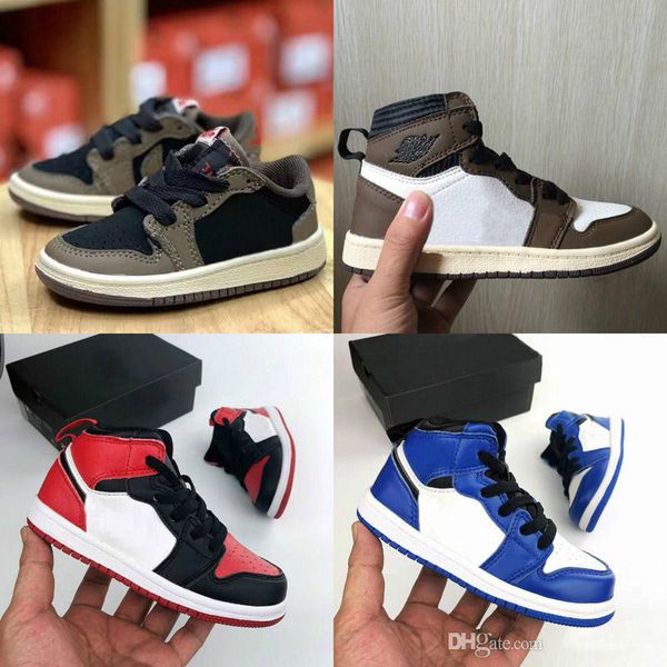 

new kids shoes brown low travis scott basketball shoes 1 high og cactus jack 1s sneakers baby boys girls toddler running shoes black
