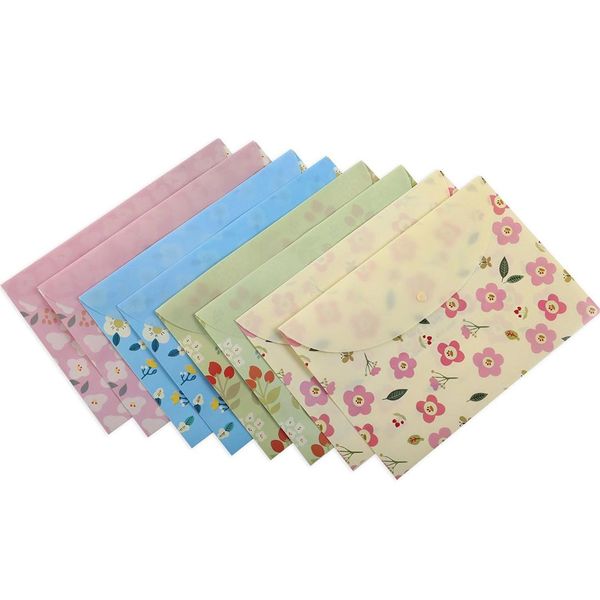

floral printed festival letter size poly envelopes document organizer booklet file paper folders with snap button, 8pack