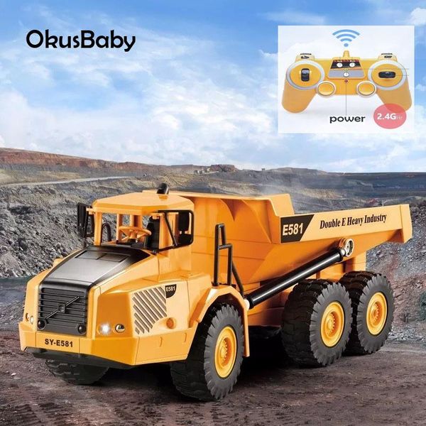 

2.4ghz rc engineer truck emulational dumper remote control with led lights one button automatic unloading baby boy toy car gift