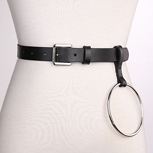 

women belt metal ring waist belts pu leather strap gold silver bucklet buckle dress belt girls brief strap pure color, Black;brown