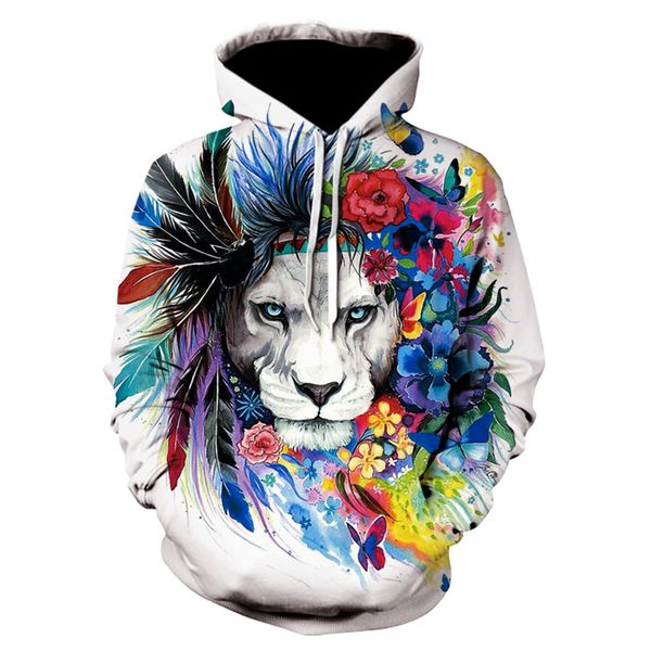 

2020 king of the lion 3d animal hoodies men fashion couple sweatshirts brand tracksuits casual pullover hoodie, Black