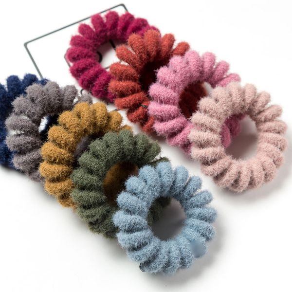 

120pcs/lot diy simple multi plush telephone ring rubber band elasticity traceless hair bands styling tool accessory ha1684, Brown