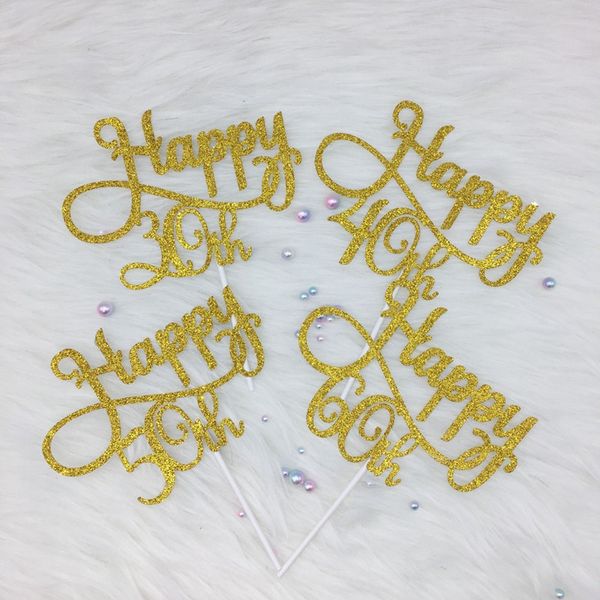 

gold/silver/black advanced glitter happy 30 40 50 60th cake er birthday er wedding party cake decoration supplies