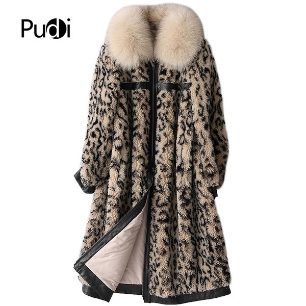 

pudi a18134 women's winter real wool fur overcoat warm jacket real fur girl coat lady long jacket overcoat, Black