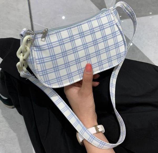 

plaid female bag underarm bag 2020 new shoulder fashion simple female bags temperament casual white bag