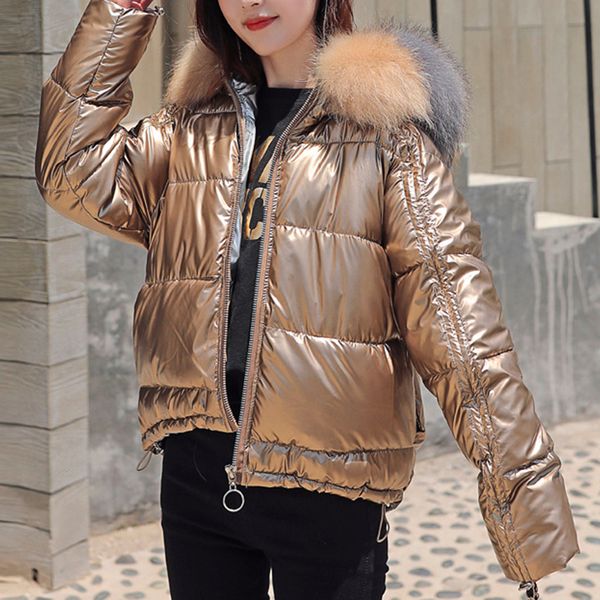 

calofe 2019 winter jacket women white duck down jacket big aritificial fur outwear waterproof loose coat thick warm down parka, Black