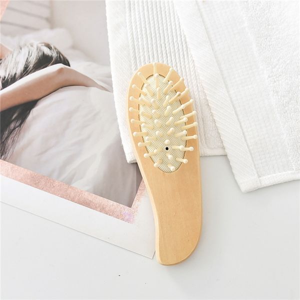 

1pc mini portable small curved comb portable makeup comb wood cushion airbag massage g0412, Silver