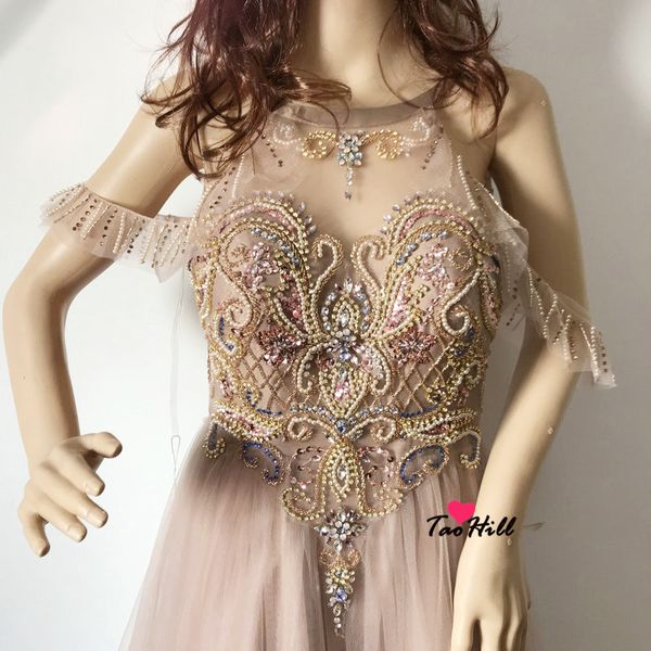 

taohill 2019 длина new blush pink long formal evening платья партии платья тюль пола бисероплетение кристалл платье luxury бисероплетение, White;black