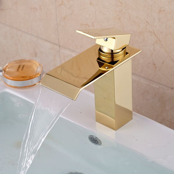

luxury basin vessel sink mixer faucet square shape water taps gold finish deck mount