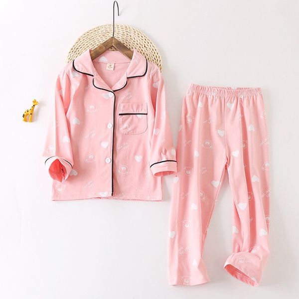 

2-12year cartoon pattern big girls children's pajamas cotton long sleeve thsirt + pants sets for child pajamas high quality, White