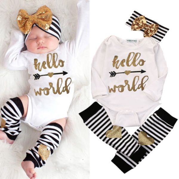 

cute newborn baby girls bodysuit romper+leg warmers headband outfit fashion striped baby girl children's suit, Pink;blue