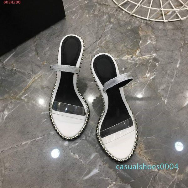 

the latest spring/summer transparent leather sandals,high-heeled sandals slippers ,metallic element women slippers ac04, Black