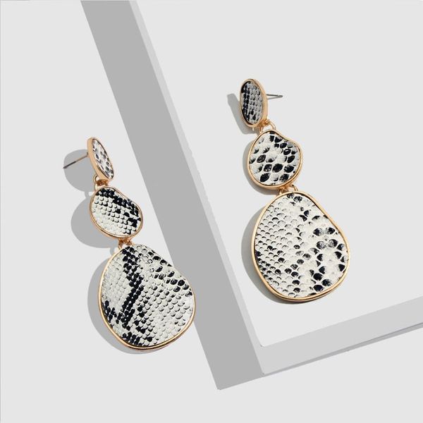 Moda Retro Leopard Snakeskin Brincos Irregularidade Exaggerate Joint Long Brincos Restaurar As mulheres antigas Brincos diário moda jóias