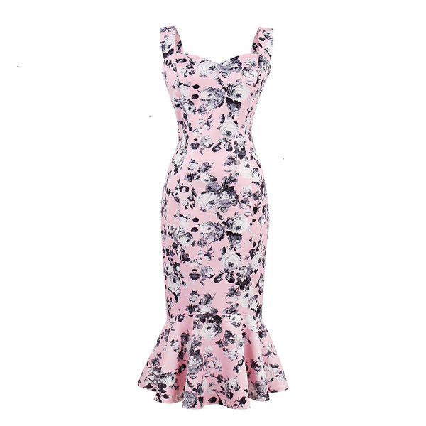 

woman clothes summer dresses women mermaid dress bodycon female girls summer sleeveless trumpet dresses floral vintage pink rose 2019, Black;gray