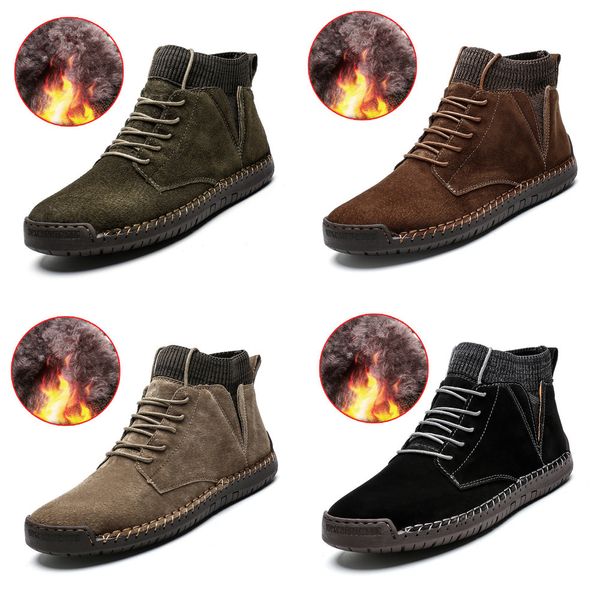 

men leather boots men winter plush boots warm shoes men high snow ankle boots comfortable chaussure homme safety work boot, Black