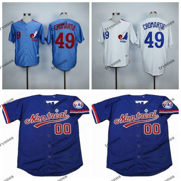 

mens vintage montreal expos 49 warren cromartie baseball jerseys mens white blue #49 warren cromartie stitched shirts m-xxxl, Black