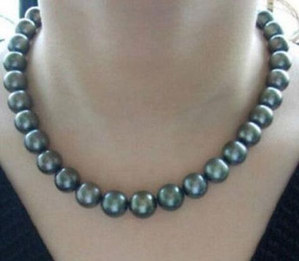 

stunning9-10mm tahitiano verde pavo real collar de perlas 18 pulgadas, Silver