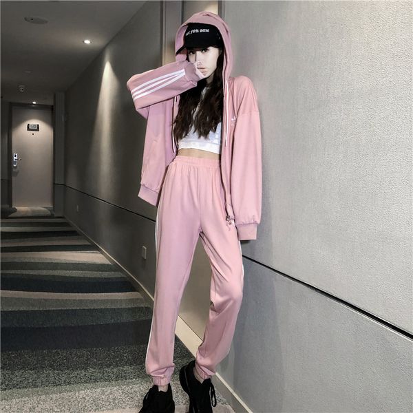 

designer designer women's sports suit fashion trend spring and autumn hooded sweater trousers suit leisure and comfortable-2, Gray