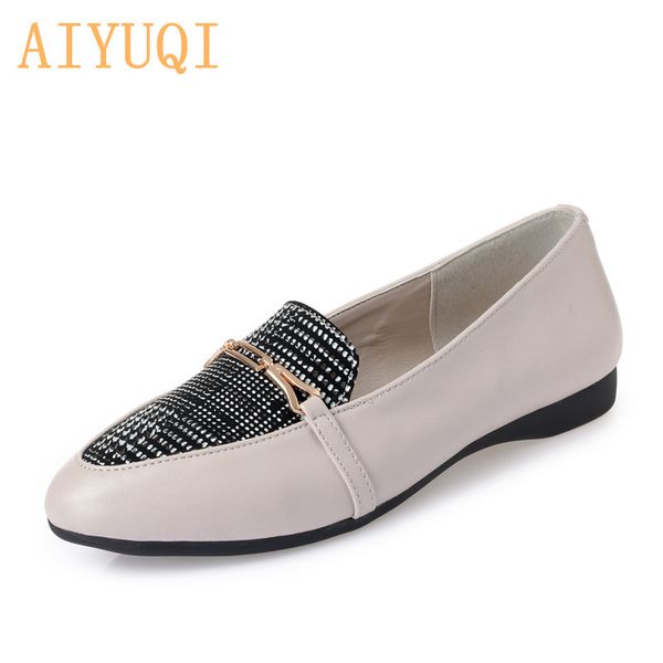 

aiyuqi genuine leather women flat shoes 2020 spring fashion rhinestone casual shoes women color mixing slip-on loafers, Black