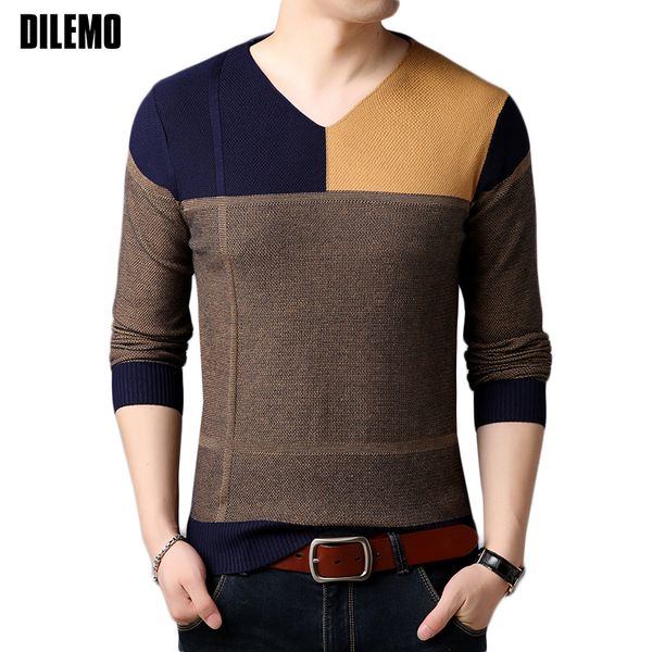 

2018 new autumn winter fashion brand clothing pullover mens sweaters v neck breathable slim fit contrast color sweaters for men, White;black