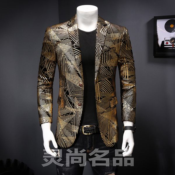 

fashion men's floral two buttons front blazer long sleeve printing youth jackets lapel gold lines business casual male coat f63, White;black