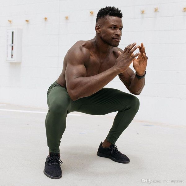 

mens sports workout pants slim fit athletic fitness gym pantalones pants, Black
