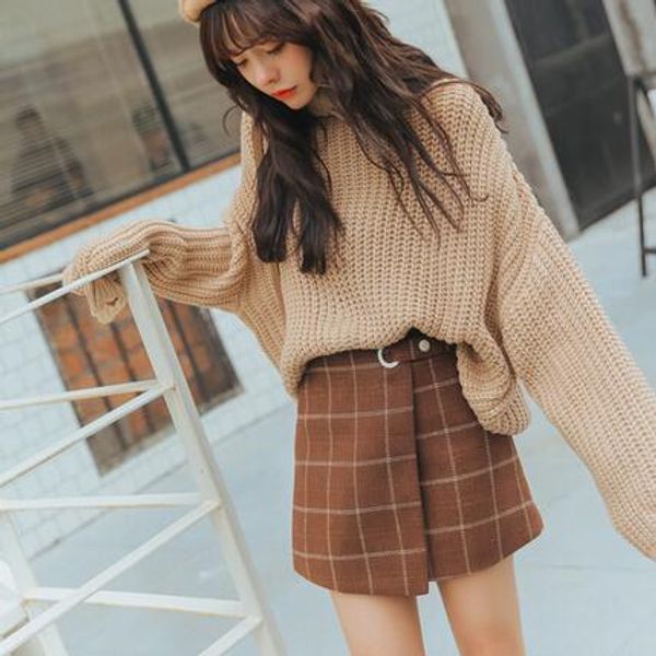 

2020 women's autumn and winter harajuku woolen plaid retro skirt female cute japanese kawaii skirts for women df211, Black