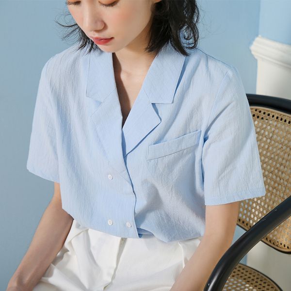 

new spring vintage blue shirt female oversize women short sleeve girls blouse summer plus size women blouses femme blusas, White