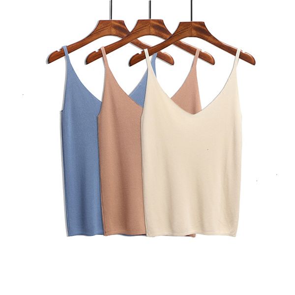 

summer women tank casual shiny ice silk knitted camis sleeveless vest deep v neck party solid camisole femme, White