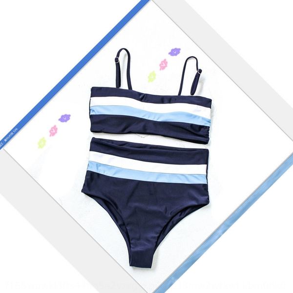 

2019 split striped plastering chest shoulder swimsuit bikini strap bikini swimsuit, White;black