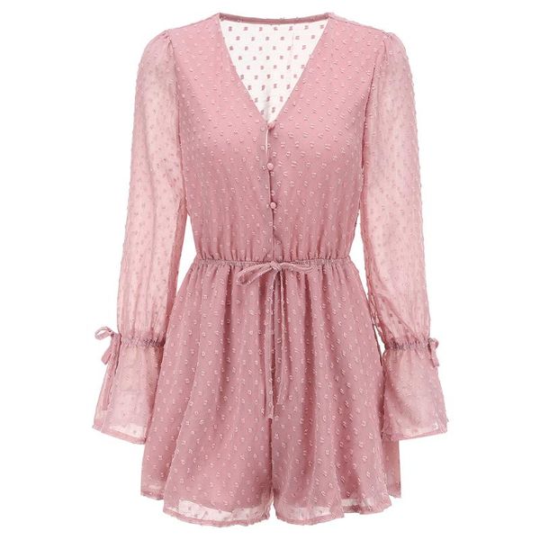 

pink long sleeves women jumpsuits v neck elastic waist women playsuits elegant style female romper one pieces jumpsuits, Black;white