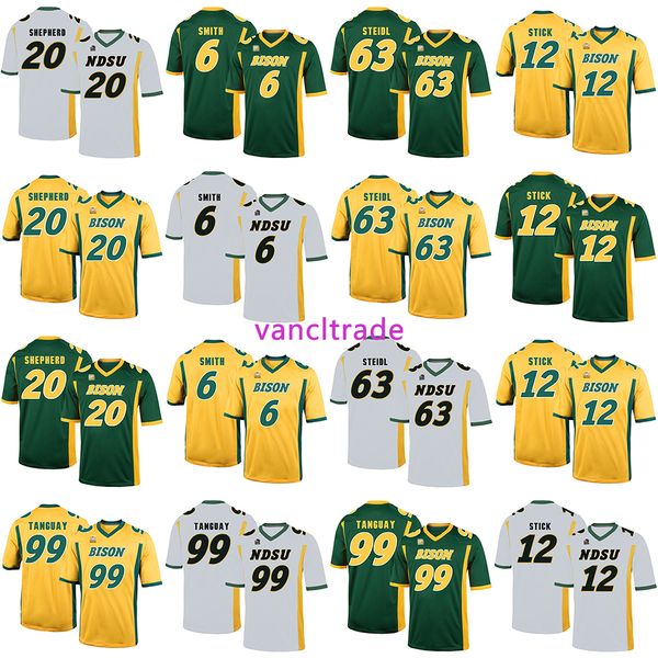 

2019 ncaa football north dakota state bison 20 shepherd 6 smith 63 steidl 12 stick 99 tanguay jerseys, Black;red