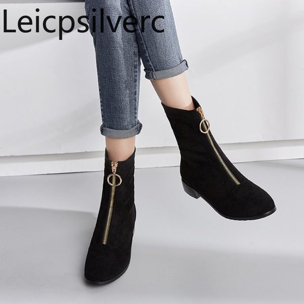 

women's boots the new autumn and winter round head fashion zipper low-heeled short tube women's shoes plus size 33-43 3cm high, Black
