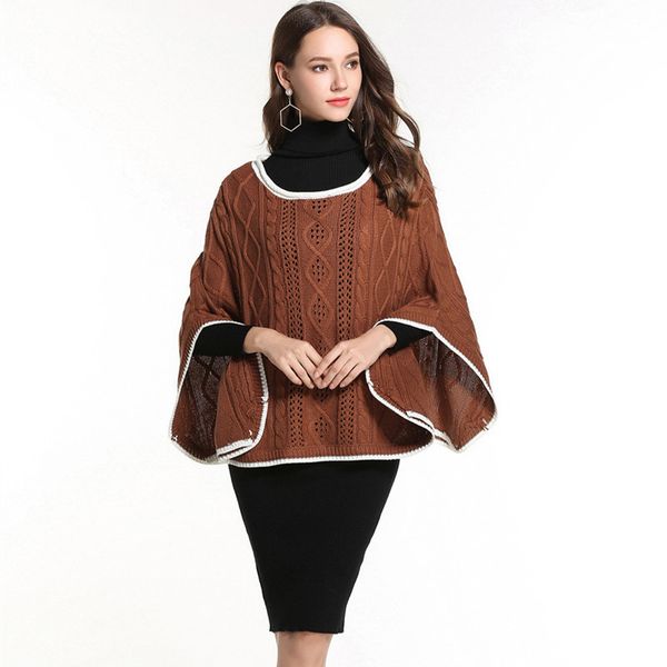 

women's oversized pullover sweaters plus size cloak fall clothing cable knit sweater ladies pullovers casual poncho zj046, Black