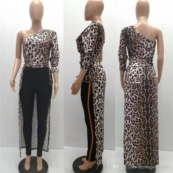 

womens leopard print dress slanted shoulder collar slim one sleeved dress autumn ladies casual dress, Black;gray